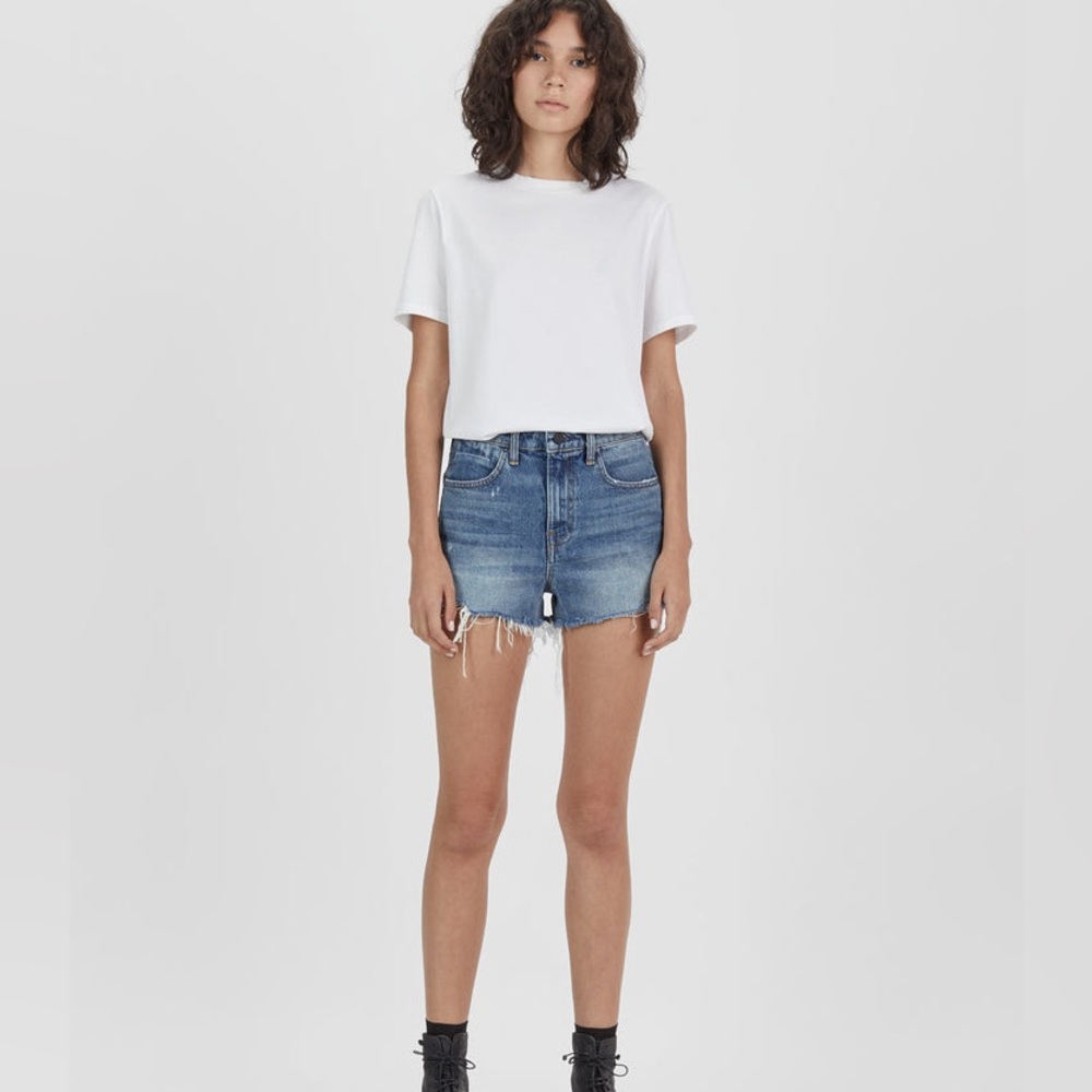 Alexander Wang x Denim Bite High Rise Jean Shorts size 26 Blue Distressed